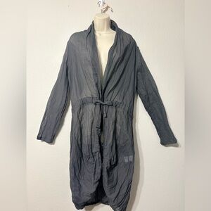 Sun Light Paris Elegant Charcoal Crinkle Open Front Lightweight Long Cardigan